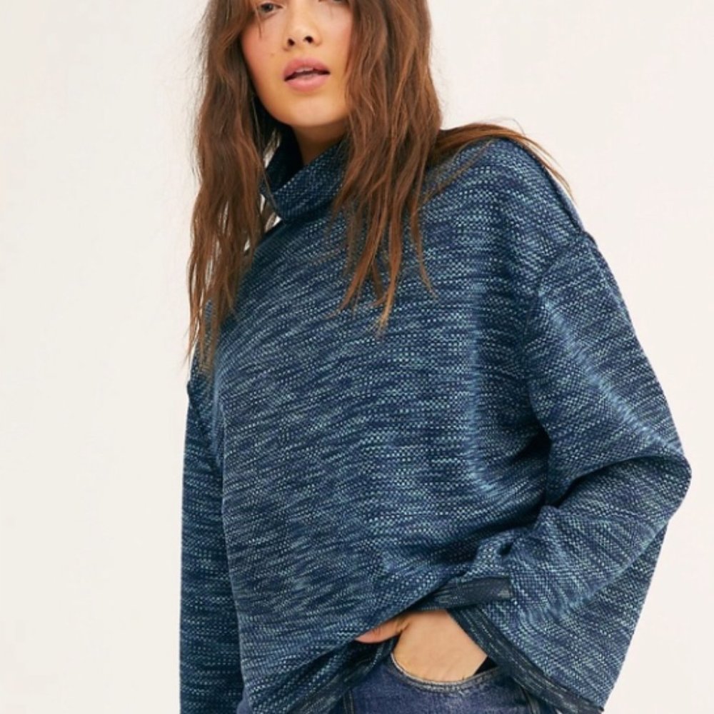 Free People Sunny Days Blue Turtleneck Top Size XS NWT - Picture 2 of 16